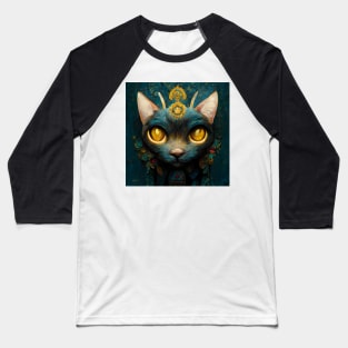 Queen Black Cats, Beautiful Cat Painting, Blue and Black, Yellow Eyes Baseball T-Shirt